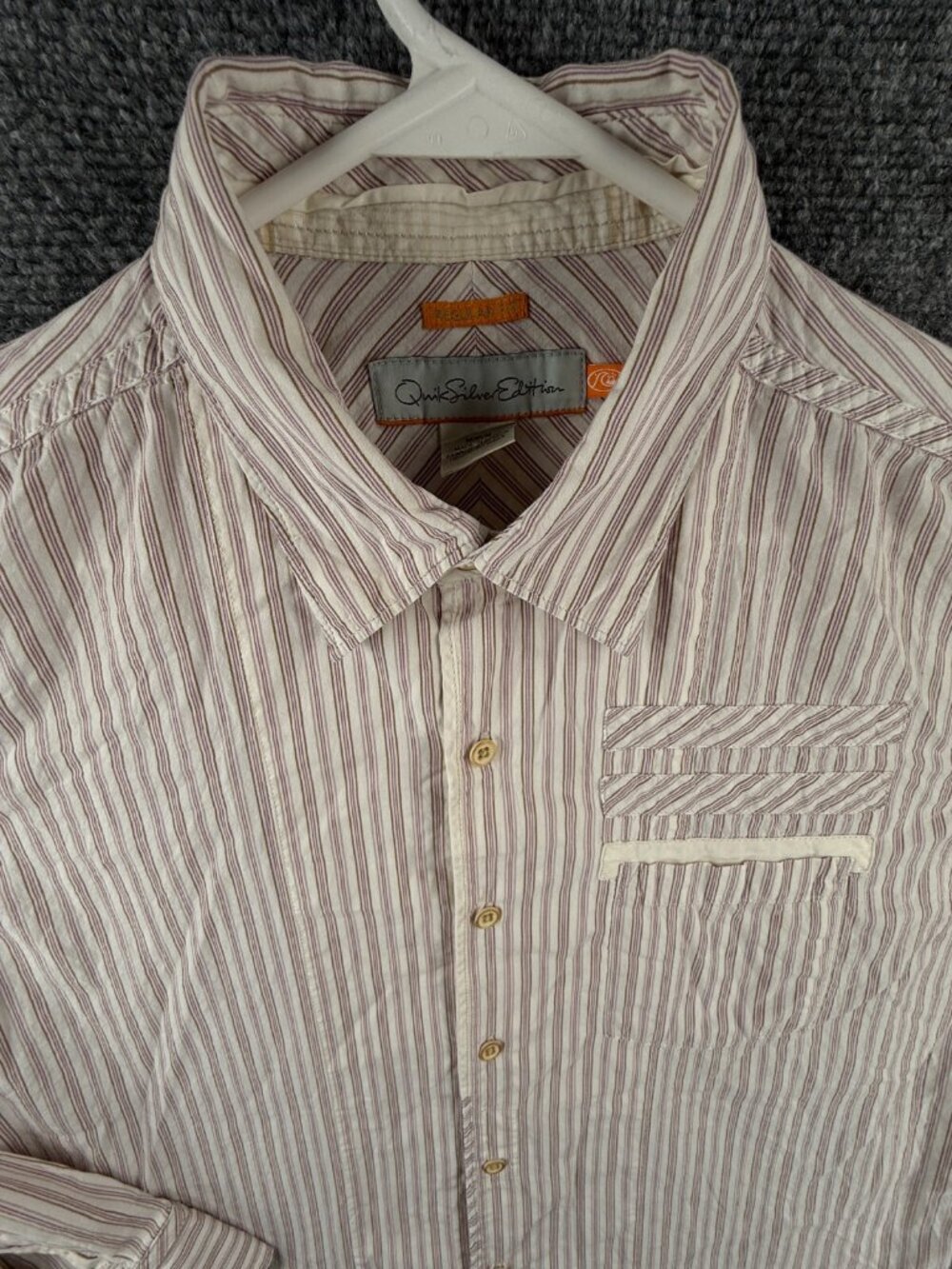 Quiksilver Quicksilver Button Up Shirt Long Sleeve Red Striped Regular Medium